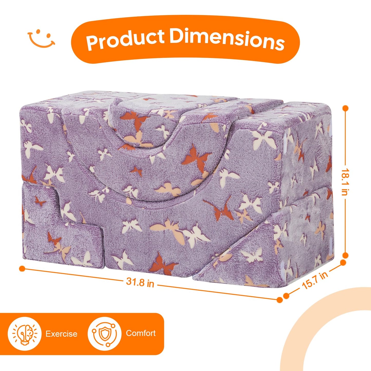 MeMoreCool Foam Climbing Toddler Couch, Modular Kids Sofa with Slide & Stair, Convertible Baby Couch for Playroom, Sectional Furniture for Crawling, Climbing, and Kids’ Play