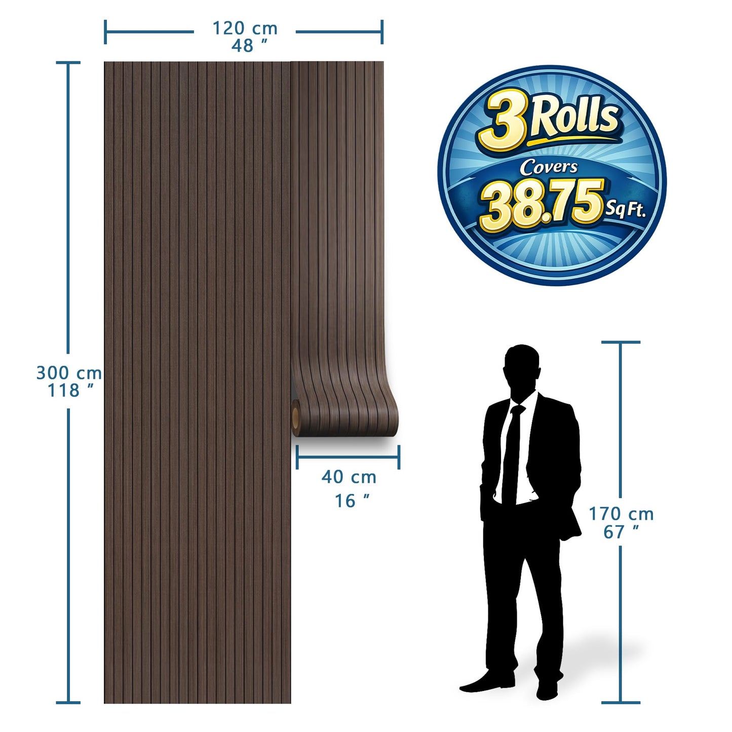 INNO STICKERS Peel and Stick Faux Wood Slat Wall Panels, 118" x 48" Walnut Self-Adhesive Flexible Wall Paneling, 3D Wood Grain Wallpaper for Walls & Ceilings, Covers 38.75 Sq. Ft.