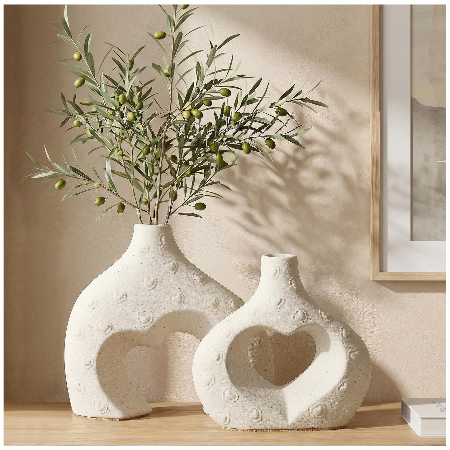 White Ceramic Flower Vases Table Decor Heart Shaped Vase Set of 2