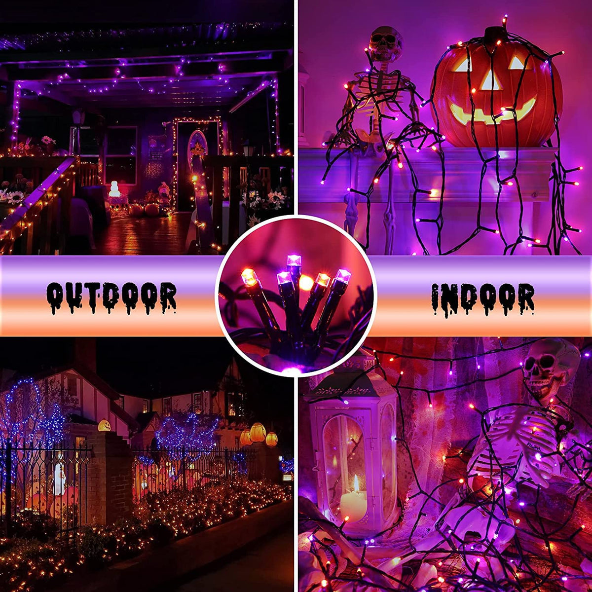 kemooie 500 LED Halloween Lights, 164FT 8 Lighting Modes Plug in Waterproof Fairy Lights for Outdoor Tree Party Garden Balcony Halloween Decorations (Purple and Orange)