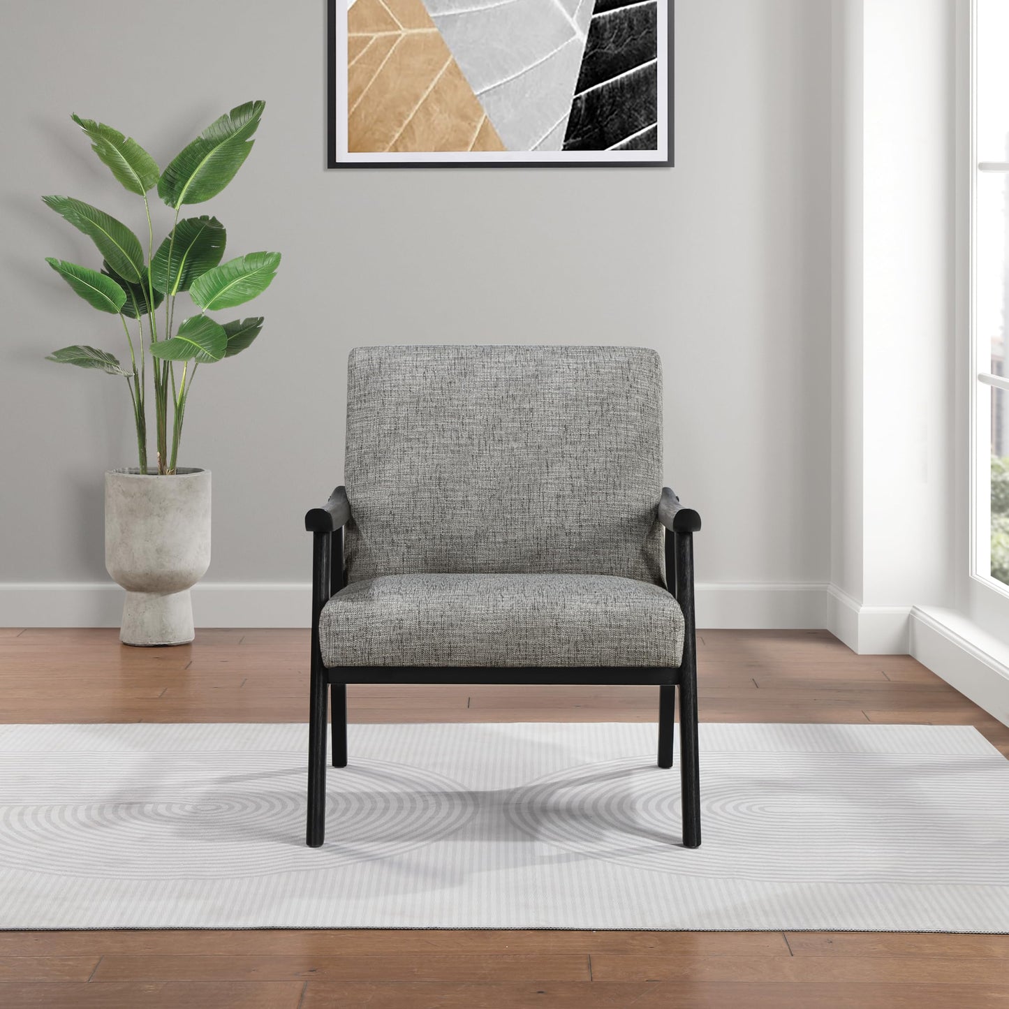 OSP Home Furnishings Weldon Mid-Century Modern Armchair, Graphite Fabric with Black Finished Frame