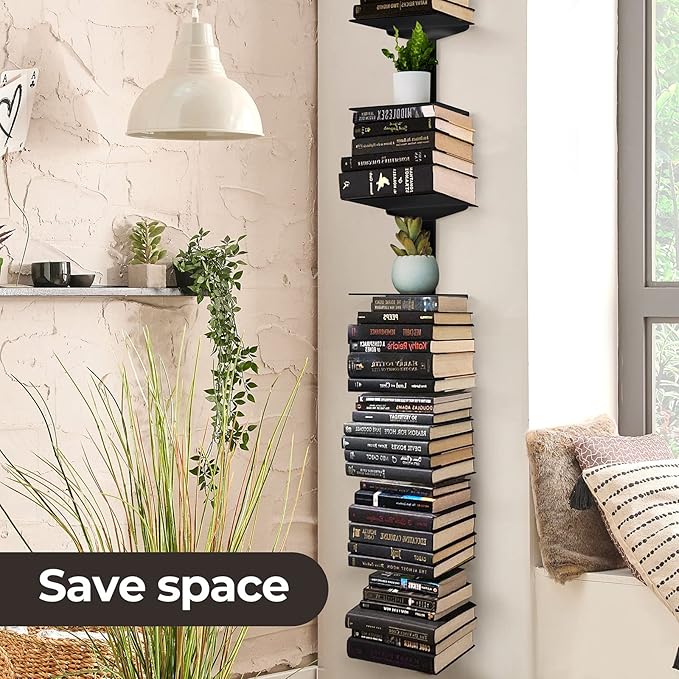 Floating Book Shelves for Wall, 6 Tier Invisible Floating Bookshelf, Vertical