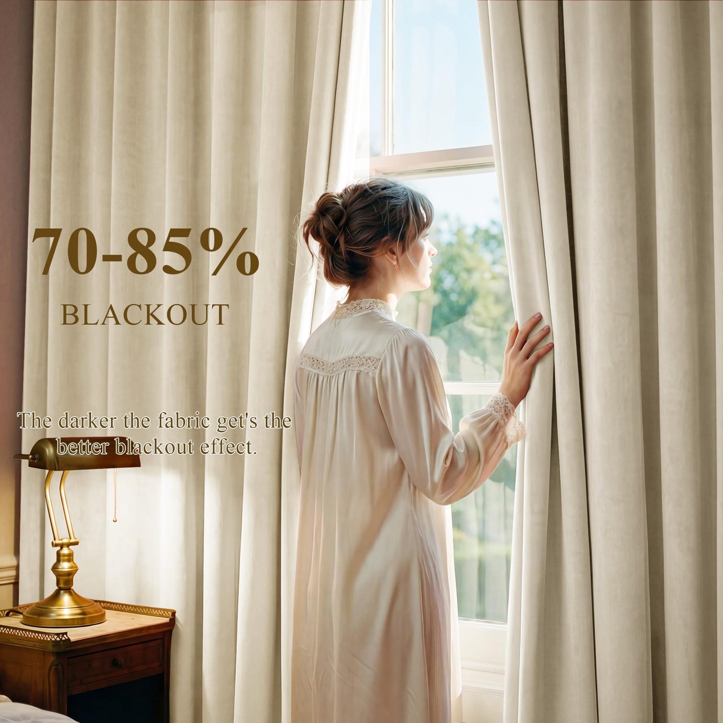 StangH Beige Velvet Curtains Rustic Decor for Living Room, Solid Plush Window Covering Panels Light Dimming for Bedroom Tall Curtains & Drapes Energy Efficient for Villa, W52 x L108, 2 Panels