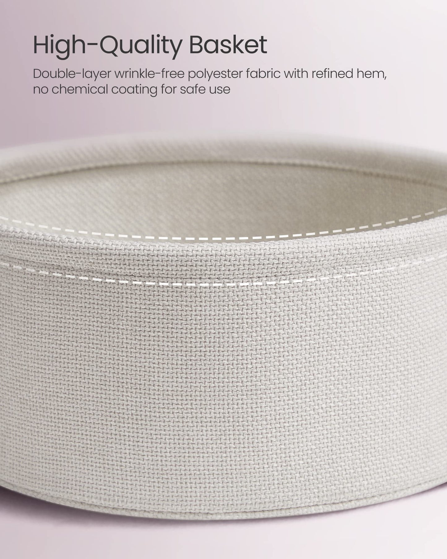 VASAGLE LILEA Collection - Small Round Side End Table, Modern Nightstand with Fabric Basket, Jelly Pink and Cream White ULET223R61