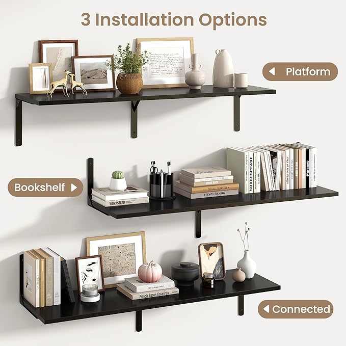 Fun Memories Floating Shelves for Wall, 12 Inch Deep Floating Shelves Set of 2