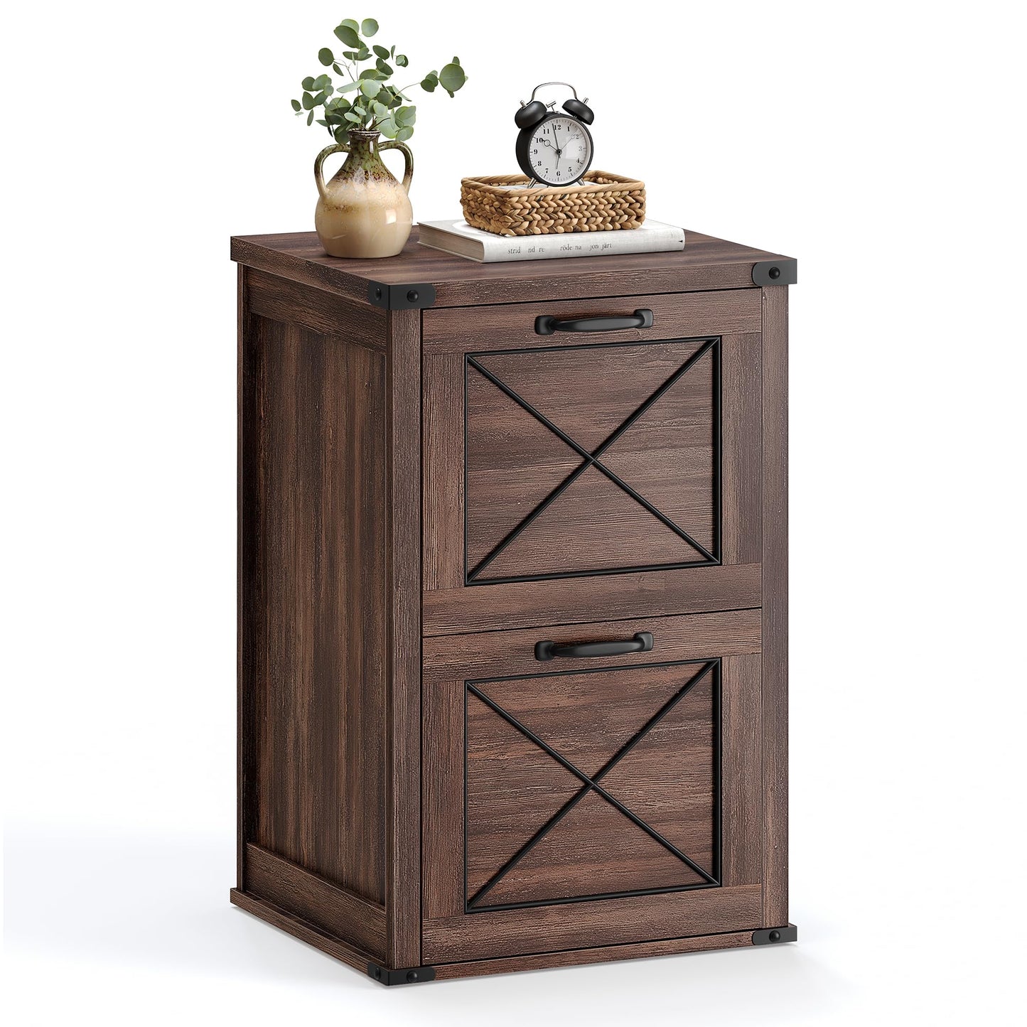 VASAGLE File Cabinet, Filing Cabinet with 2 File Drawers, Printer Stand, Fit A4, Letter Size, Hanging File Folders, Modern Farmhouse Style, for Home Office, Maroon Brown UOFC048K01