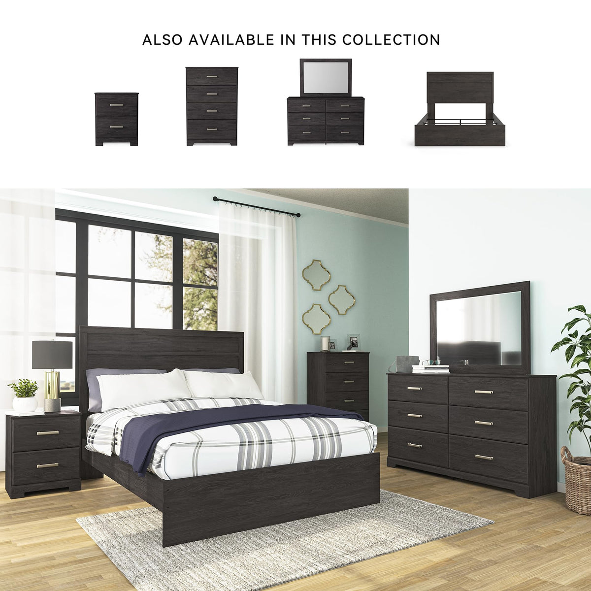 Signature Design by Ashley Belachime Casual Queen Panel Bed with Metal Slats, Foundation or Box Spring Needed, Black