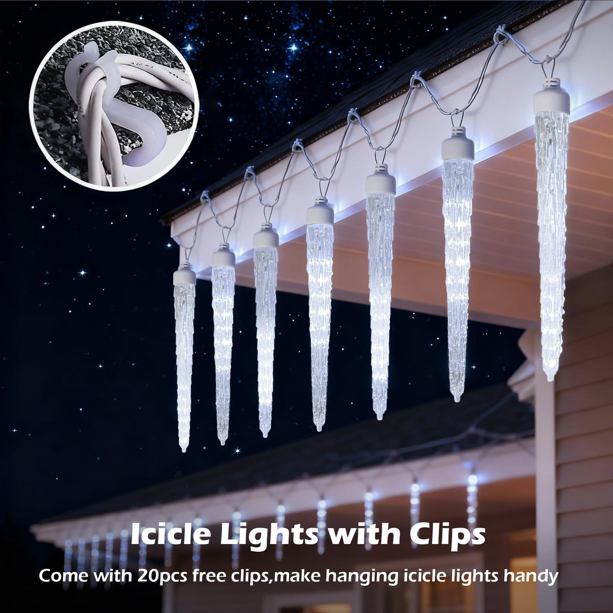 beatineon Icicle Lights for Outside,20ft 480 LEDs Crystal Meteor Shower Icicle Lights,Waterproof Plug in Hanging Icicle Christmas Lights for Christmas Garden Tree Decor