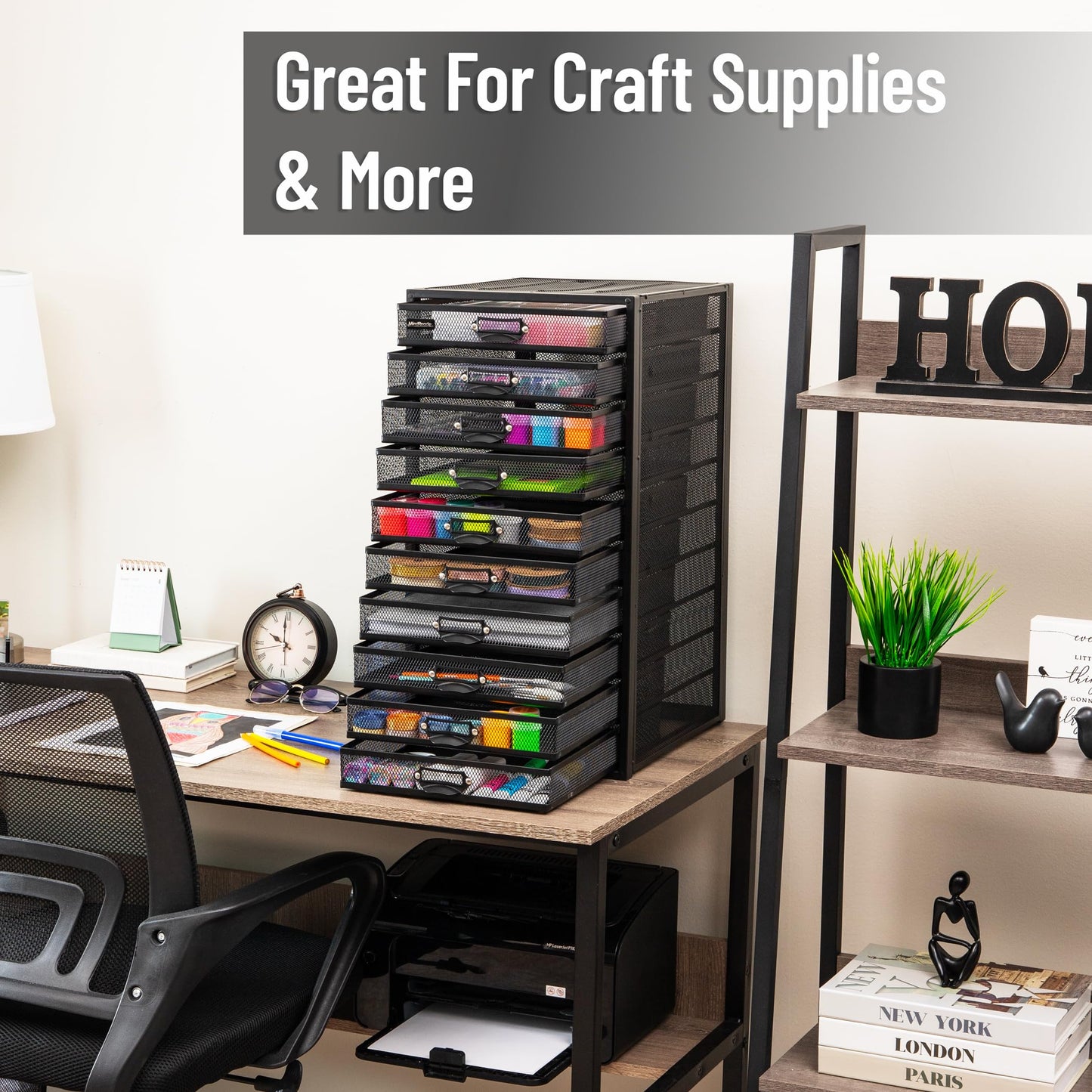 Mind Reader 10-Drawer Desk Organizer for Office Supplies, Crafts, Mail Sorting & More, Metal Mesh, Black