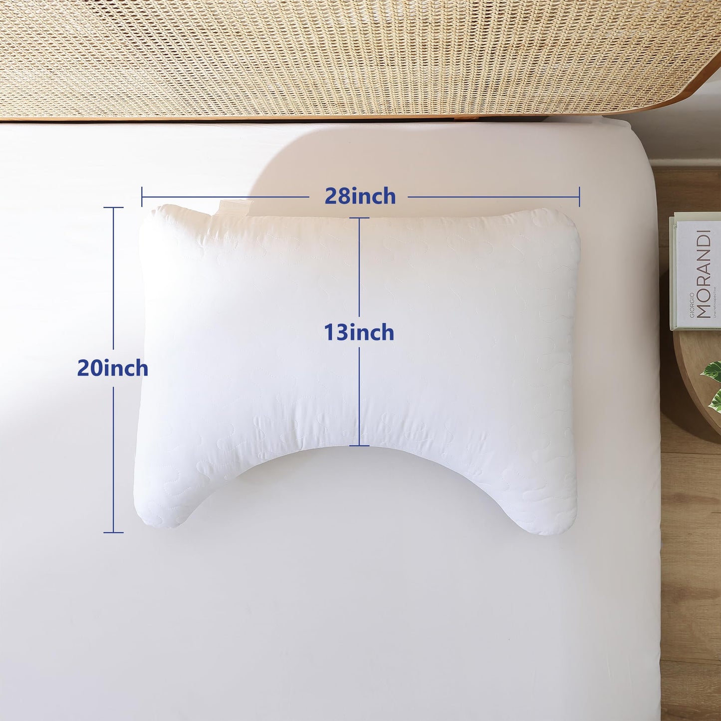 Shatex Neck Pillow Queen Size 28 x 20 inch, Curved Firm Bed Pillow with Adjustable Insert Provides Stronger Support - for Back, Stomach & Side Sleepers