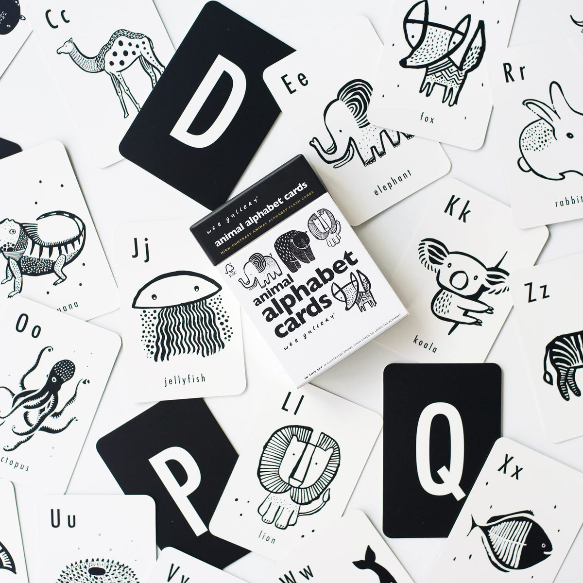 Wee Gallery High Contrast Alphabet Cards Letter Flash Cards, ABC Flashcards for Toddlers, Preschool Large Alphabet Flash Cards