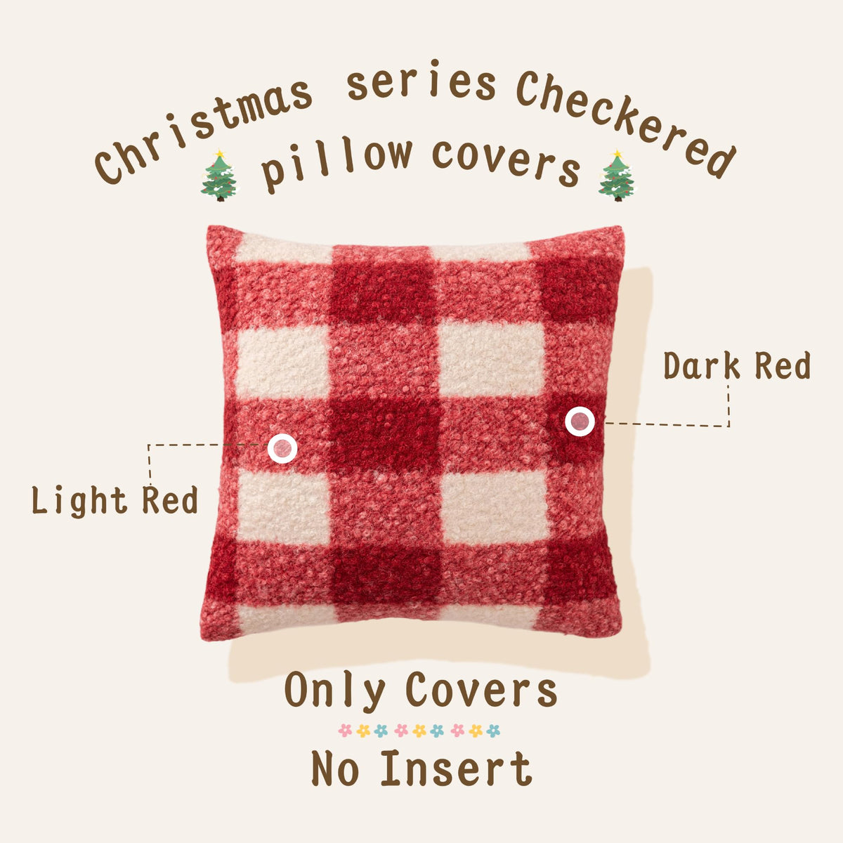 AQOTHES Red White Plaid Christmas Throw Pillow Covers 18x18 Inch Set of 2, Boucle Decorative Pillow Covers,Cozy Fluffy Home Living Room Farmhouse Decor for Sofa Couch Bed