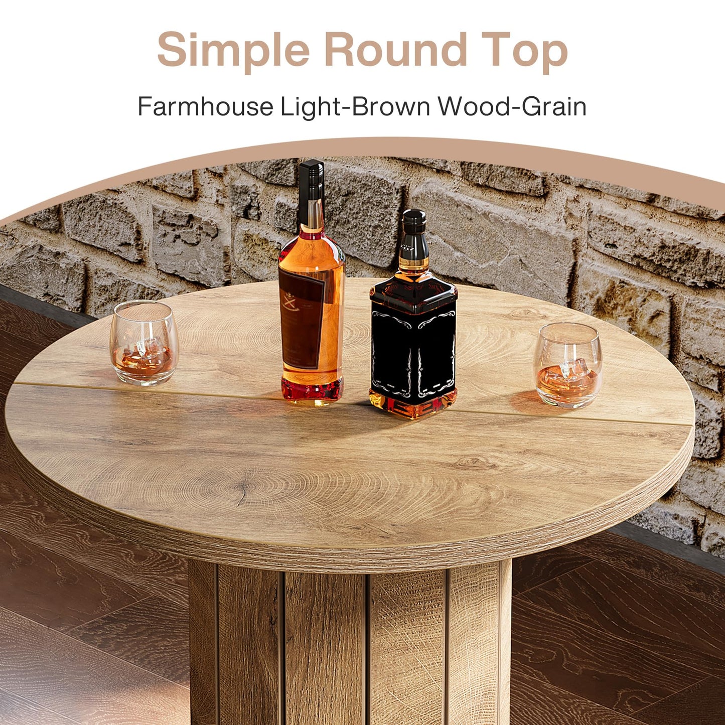 Tribesigns Round Bar Table, 39.4" H Wood Bistro Pub Table with Metal Ring Footrest for Dining Coffee Cocktail Living Room, Small Space, Light Brown (Only Table)