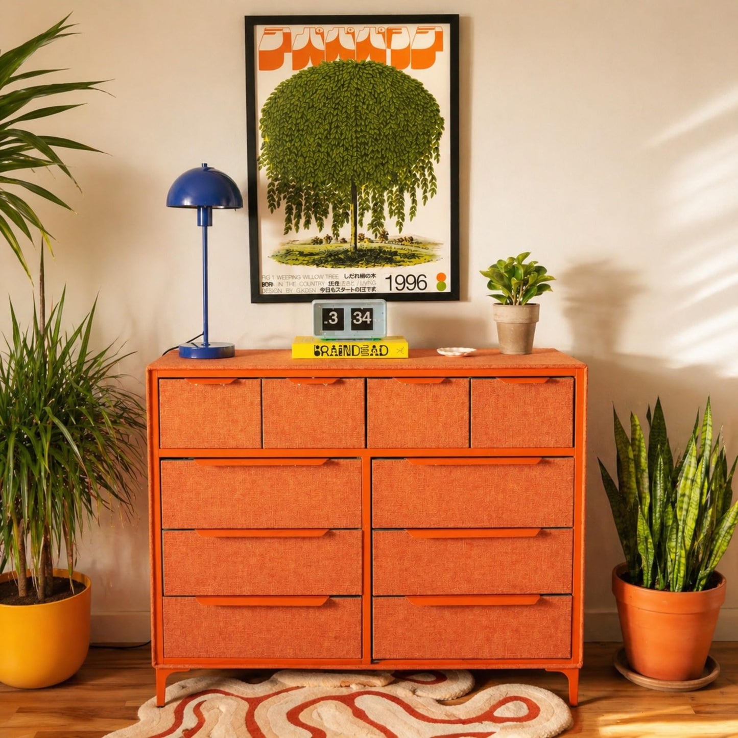 tinge Naima Premium Fabric Dresser - Strong Metal Frame, 10 Spacious Sag-Proof Drawers with Sleek Metal Handles - Premium & Durable Storage Solution for Your Home (Orange)