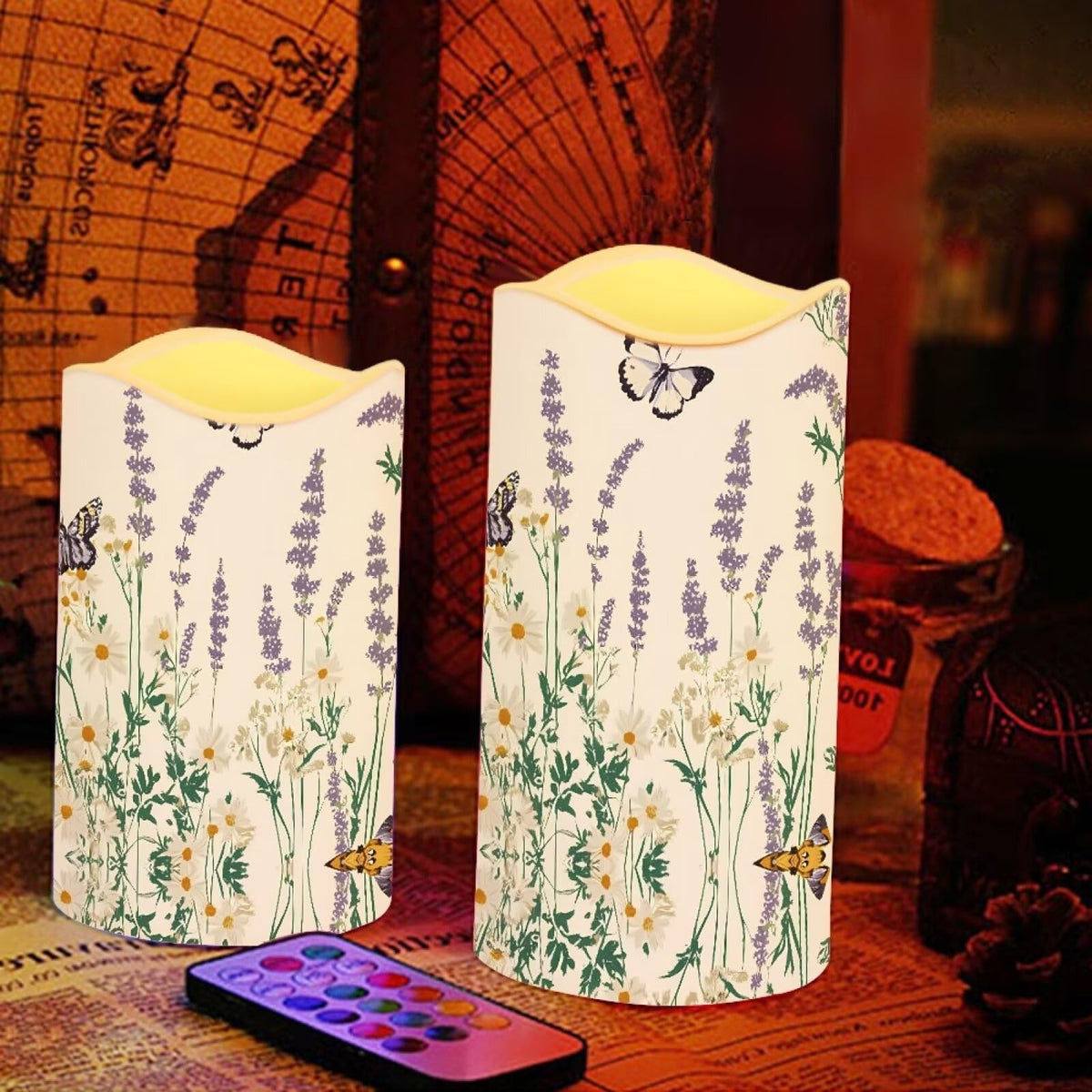 Cozeyat Daisy Christmas Gift Flameless Candles 4 Pack Battery Operated LED Pillar Candles with Remote Timer Flickering Waterproof for Indoor Outdoor Home