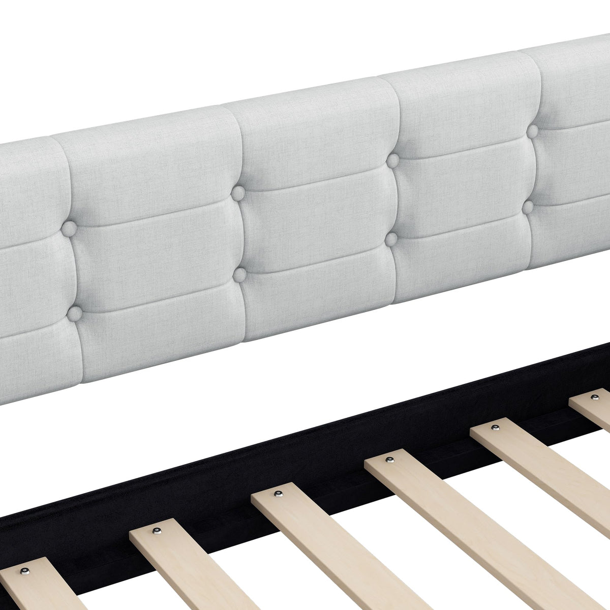 GDFStudio Queen Size Upholstered Daybed with Linen, Solid Pine Wood + MDF Frame, Foam-Filled Backrest, 4 Support Legs, No Box Spring Needed, Sturdy Queen Sofa Bed for Living Room or Guest Room, Beige