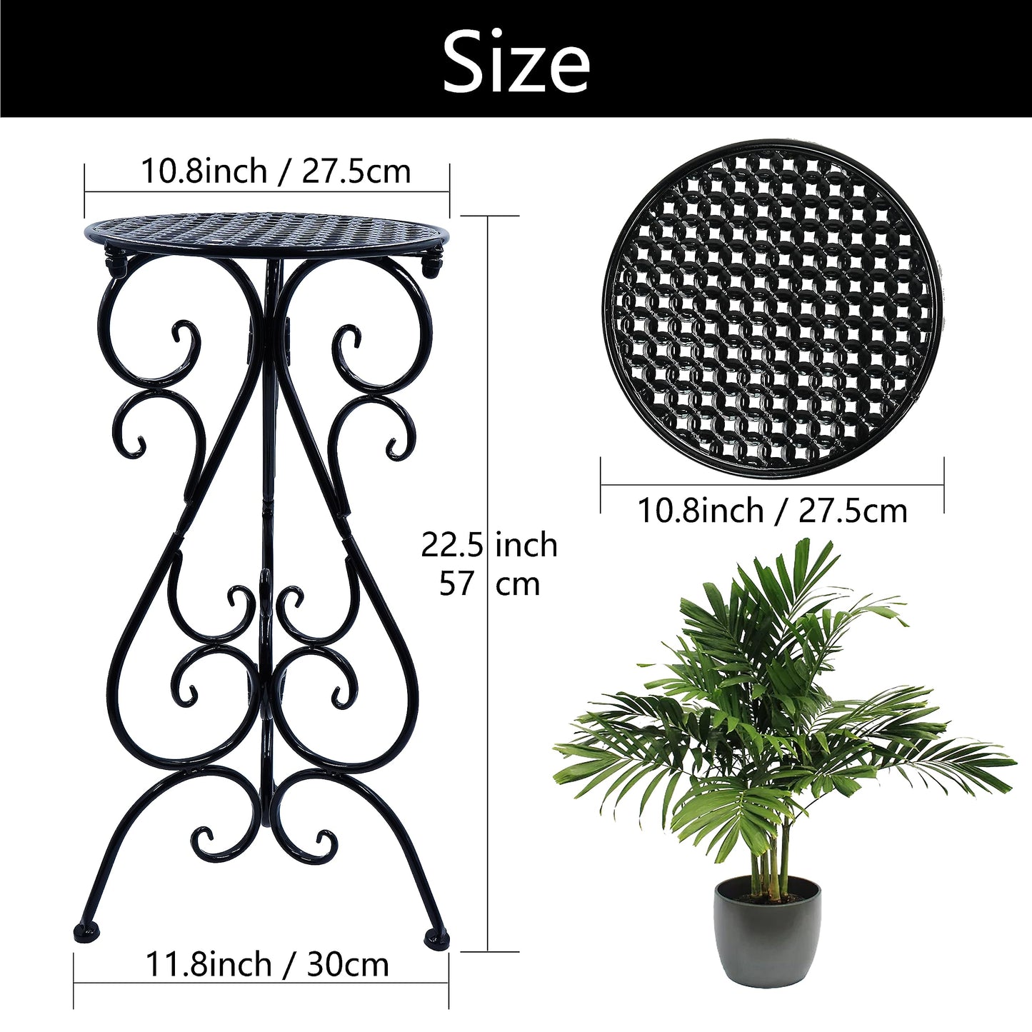 NAKUPE Metal Plant Stand Indoor Outdoor, Single Flower Pot Stands 22.5 Inch Tall, Planter Pedestal Holder for Patio Corner Garden Porch Farmhouse, Black(1 Pack)