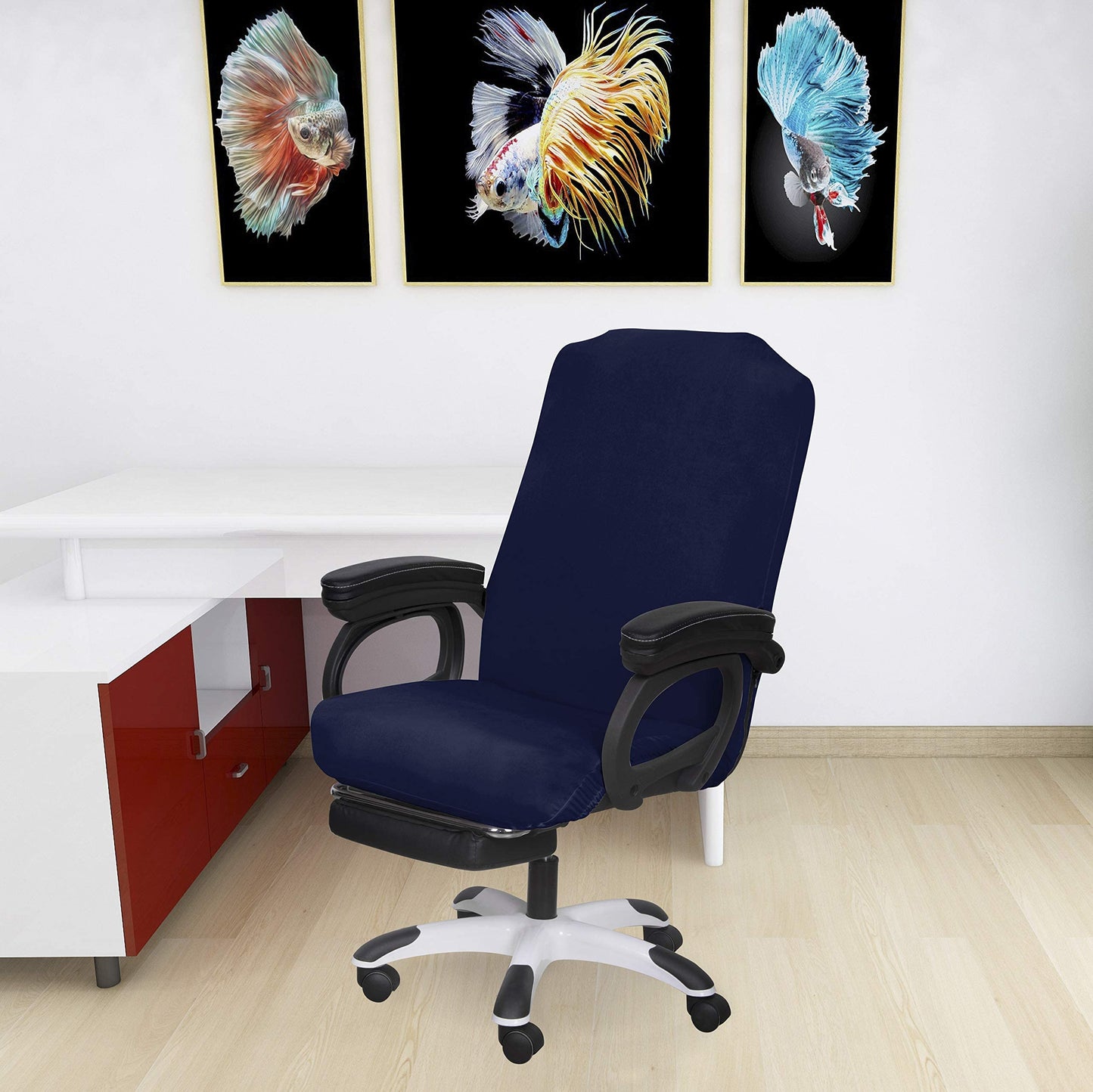 SARAFLORA Office Chair Cover- Large, Navy- Removable Computer Chair Covers for Office Chair with Zipper for Universal Rotating Chair Desk Chair Cover High Back Chairs Seat Washable Protector for Pets
