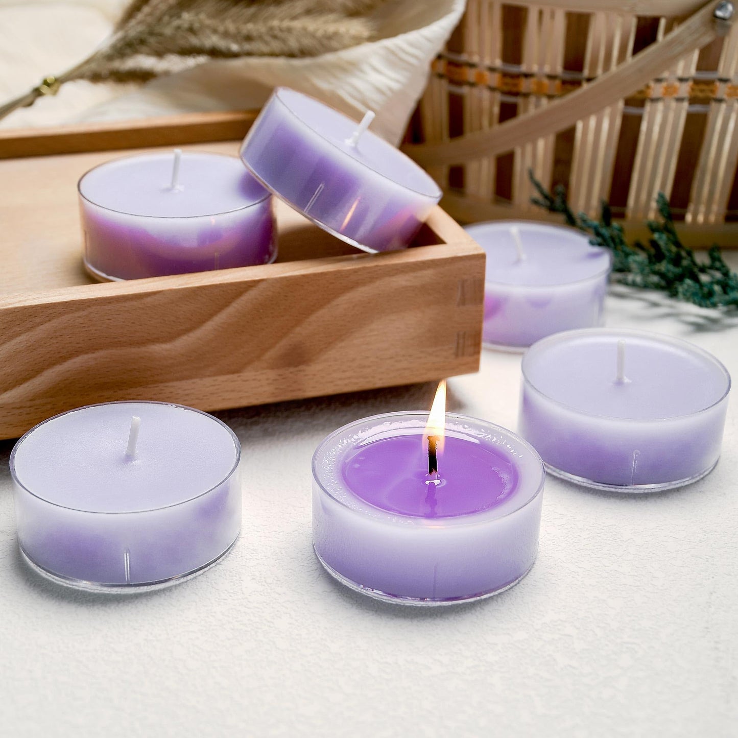 Lavender Scented Tealight Candles, 6 Pcs Natural Soy Tea Lights Candle - 8 Hours Long Burn Time, Extra-Large Smokeless and Clean Burn Tealight Candles for Home Dinner Weddings Party