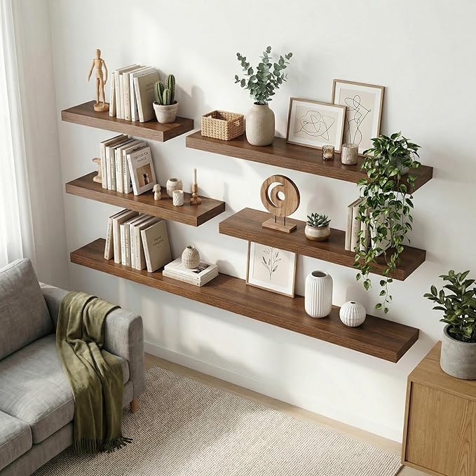 12 inch Deep Floating Shelves for Wall, 24 inch Wide Engineered Wood Wall