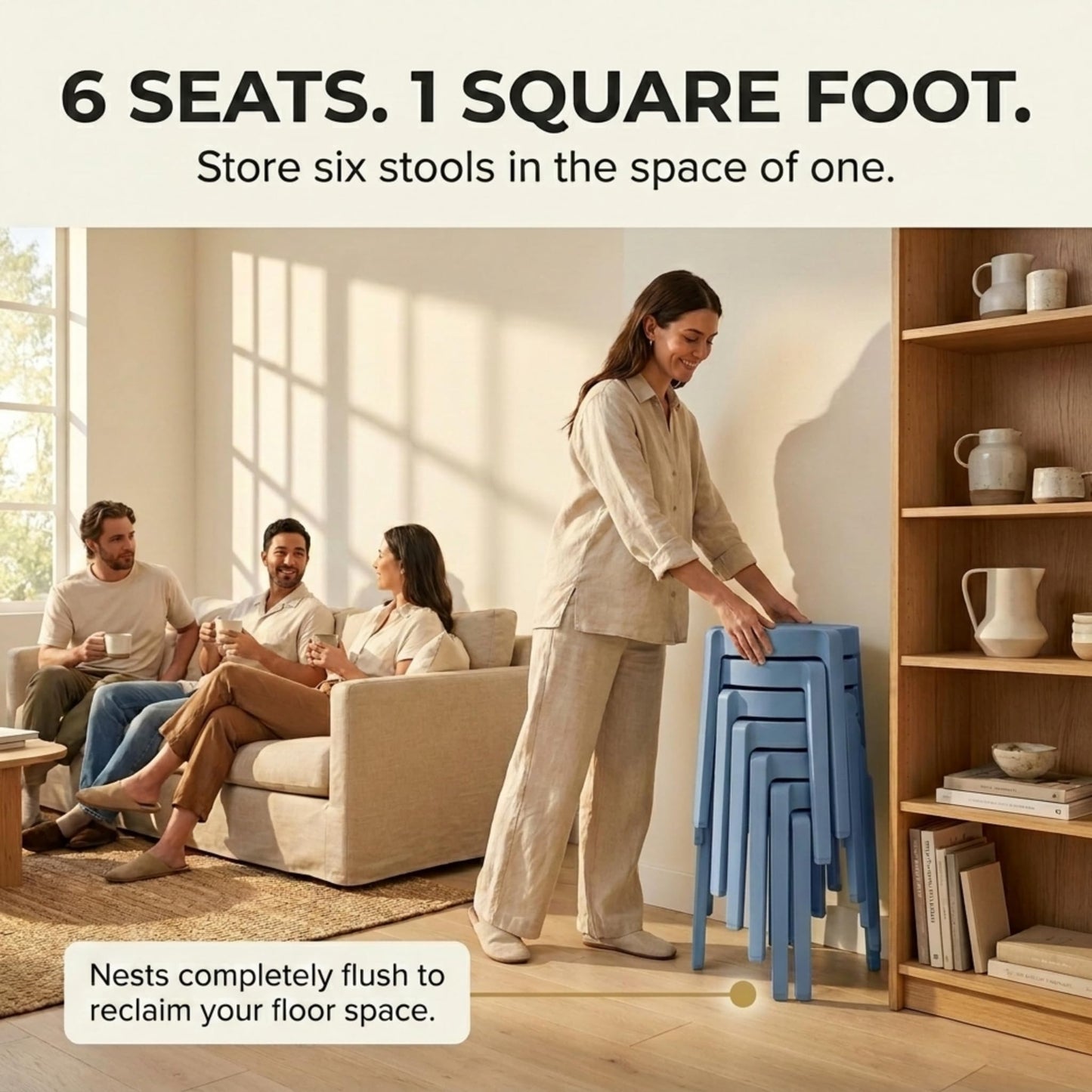 Stackable Plastic Stools Set of 6-18 Inch Heavy Duty 500 lbs Capacity, Flexible Seating Classroom Stools for School, Outdoor Patio & BBQ Chairs, Space Saving Plastic Chairs for Dorm, Home Office