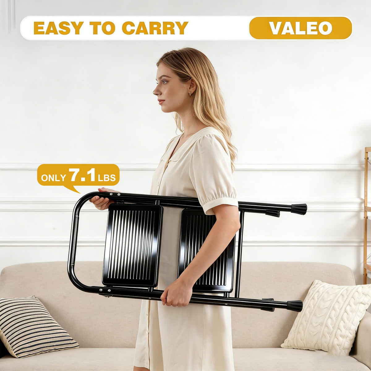 Valeo 2 Step Ladder, Step Stool with Wide Anti-Slip Pedal, 330 lbs Capacity,Step Ladder Folding Step Stool for Adults, Lightweight Steel Portable ladders for Home Kitchen & Office,Black