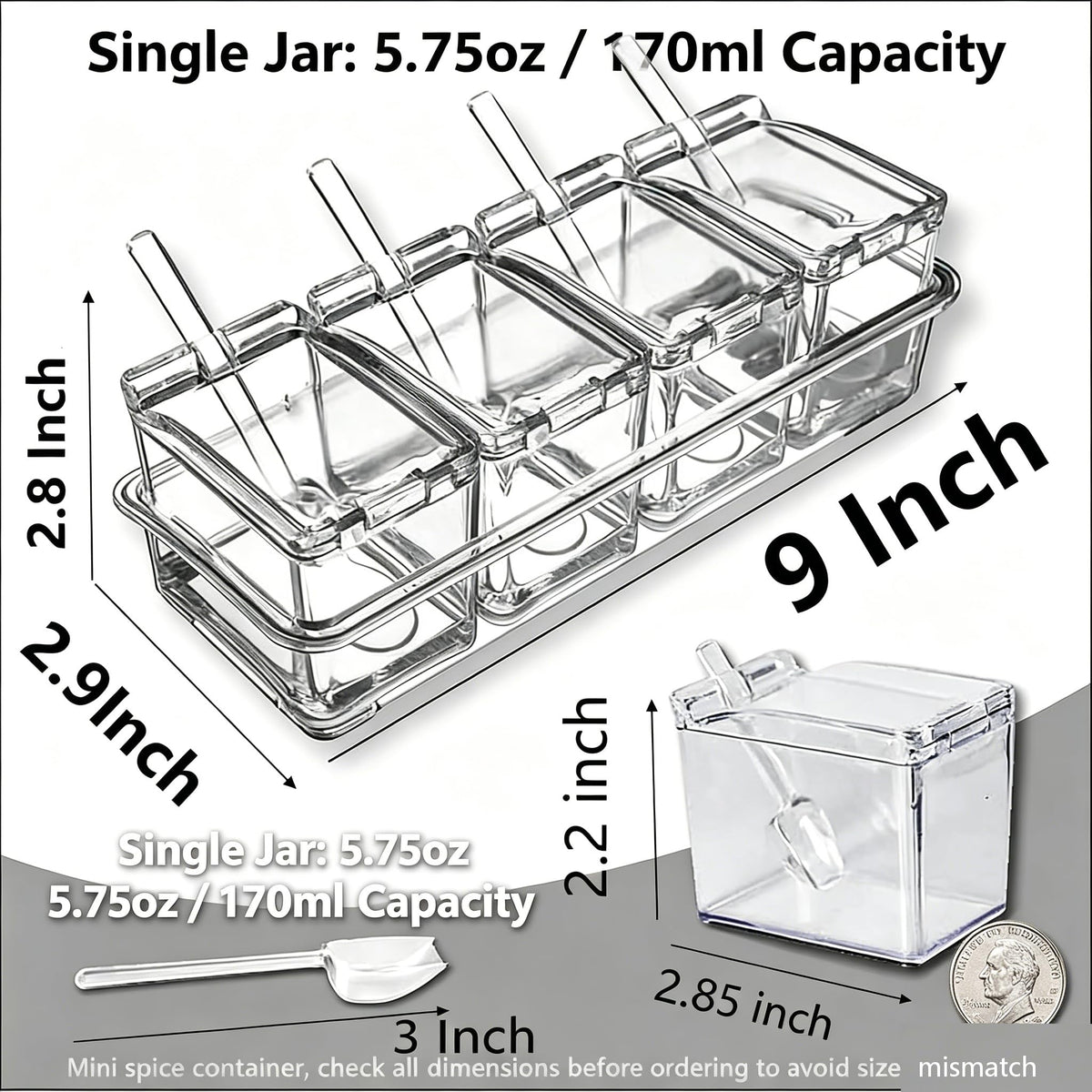 EOREA 4 Pack 5.75oz Plastic Clear Condiment Containers with Lids and Spoons