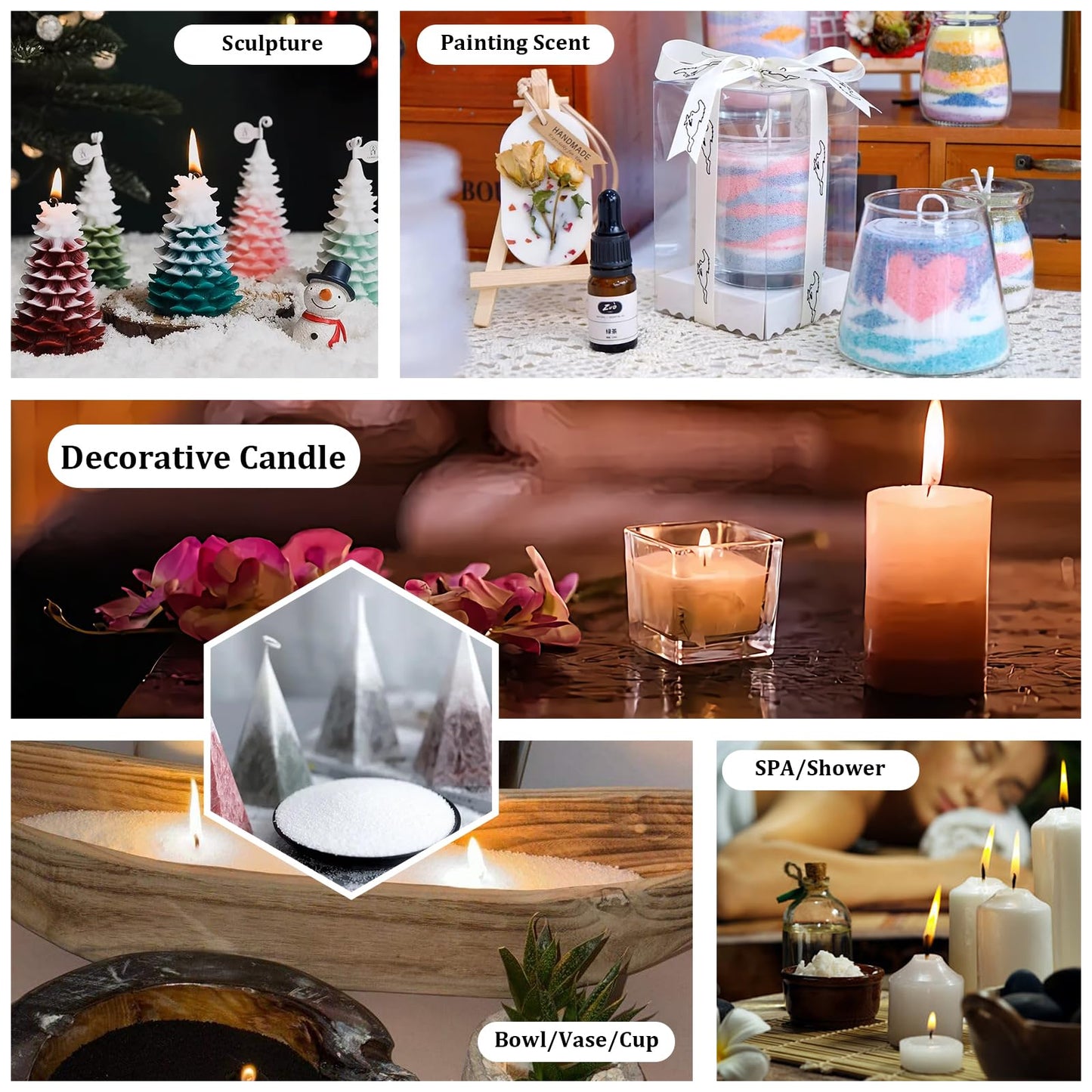 NICEME Customized Powder Candle Making Kit, 5.5Lb/ 2.5kg Refillable Beaded Wax Sand All Natural Reusable DIY Pearled Candle Making Kit Self Extinguish Candle with 100 Wicks & 2 Wick Centering Devices