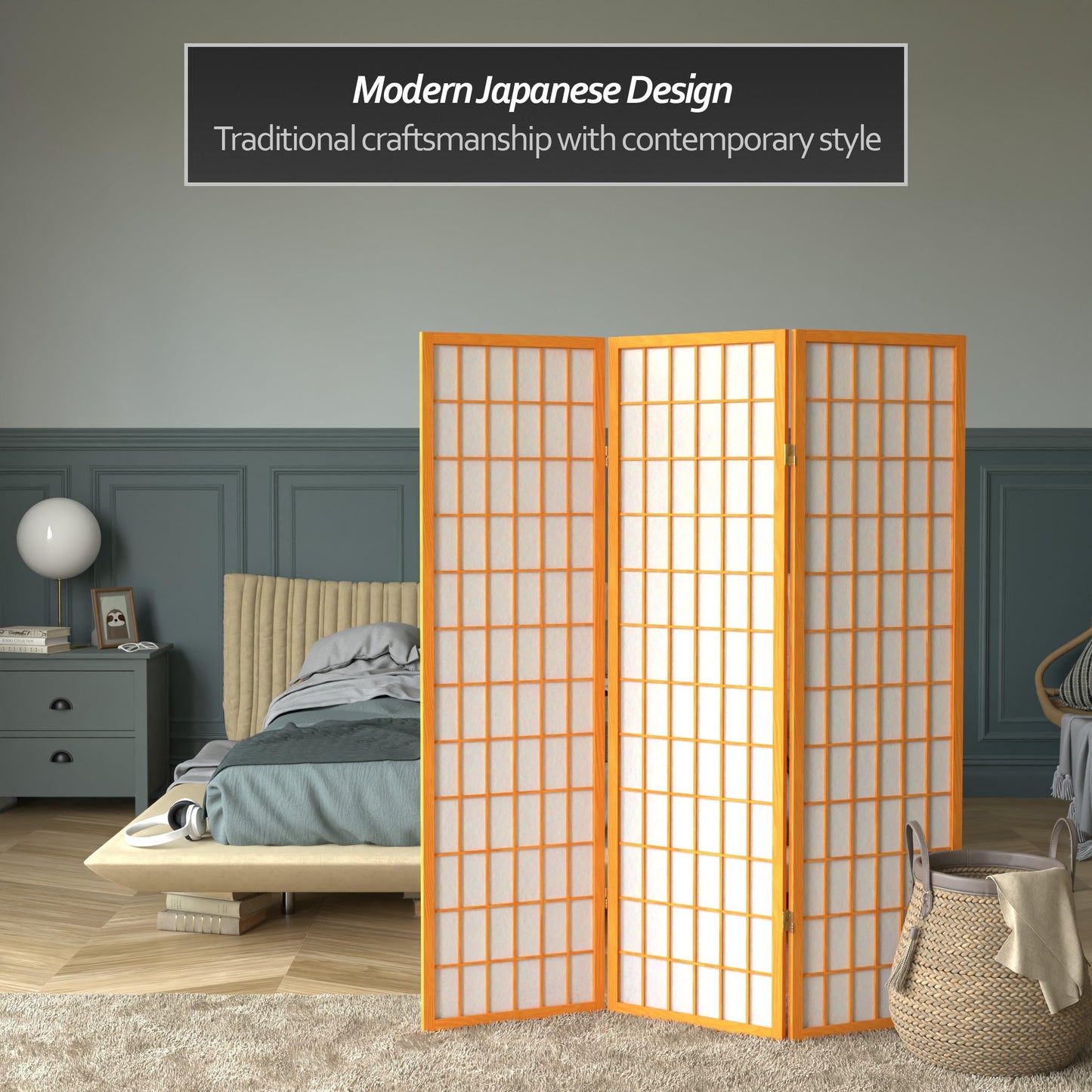 Red Lantern 5 ft. Tall Window Pane Shoji Screen - Honey - 3 Panels