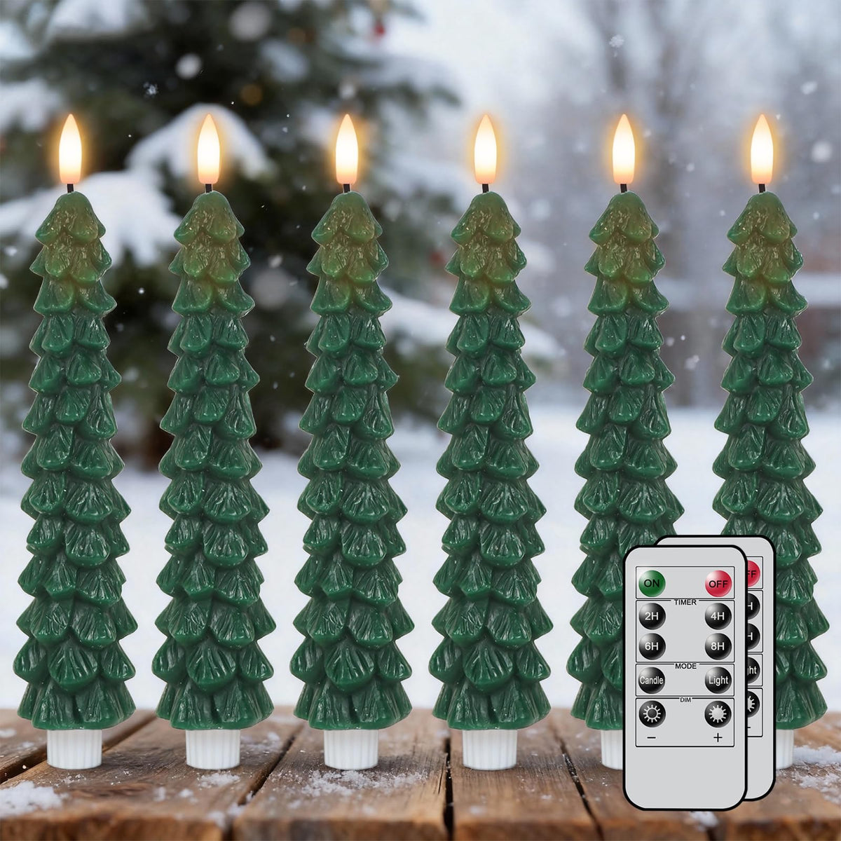 KunSwenn Flameless Christmas Tree Candles, Christmas Tree Taper Candles Battery Operated with 2 Remote, Set of 6 Real Wax 9.8 Inch LED Tree Candlesticks for Home Xmas Holiday Winter Decor