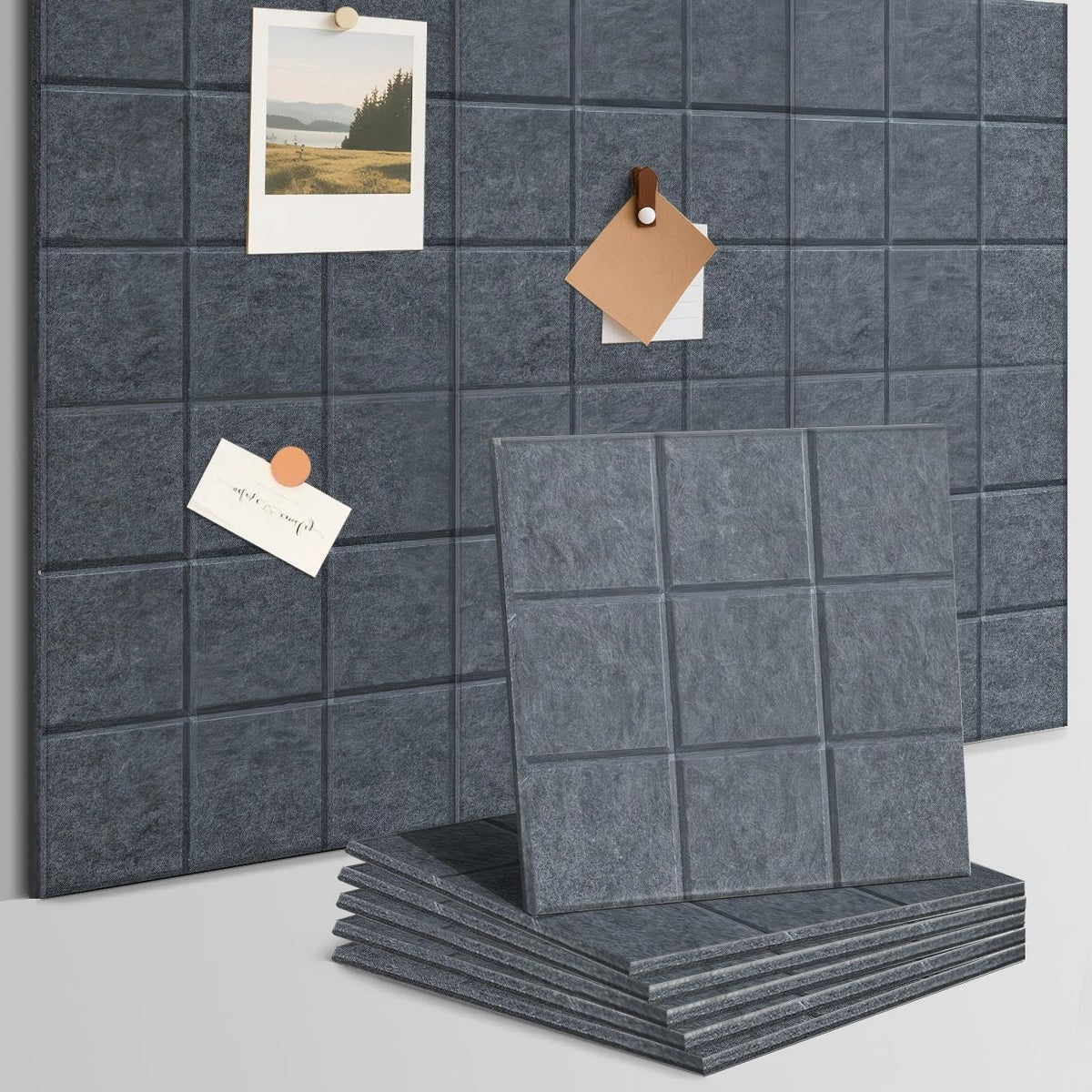 Chejiaye Vision Board for Photo&Pictures,Felt Message Wall Panel 6Pcs11.8"x11.8"Self-Adhesive,Removable Cork Board Bulletion&Poster Board for Office Classroom Decor Hanging File Folders,Dark Gray