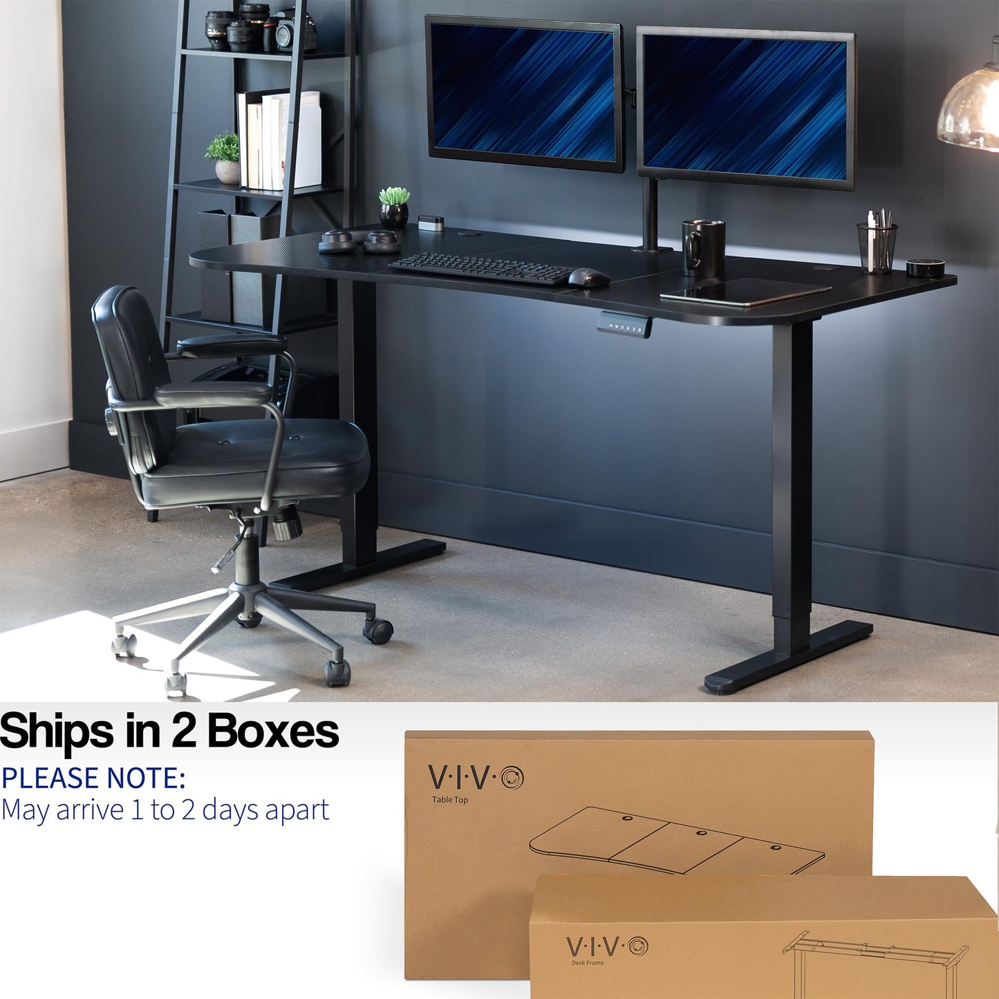 VIVO Electric 63 x 32 in Dual Motor Standing Desk, Memory Height Adjustment, E2B Series, Black Carbon Fiber Top Black Frame, DESK-KIT-E2B1R