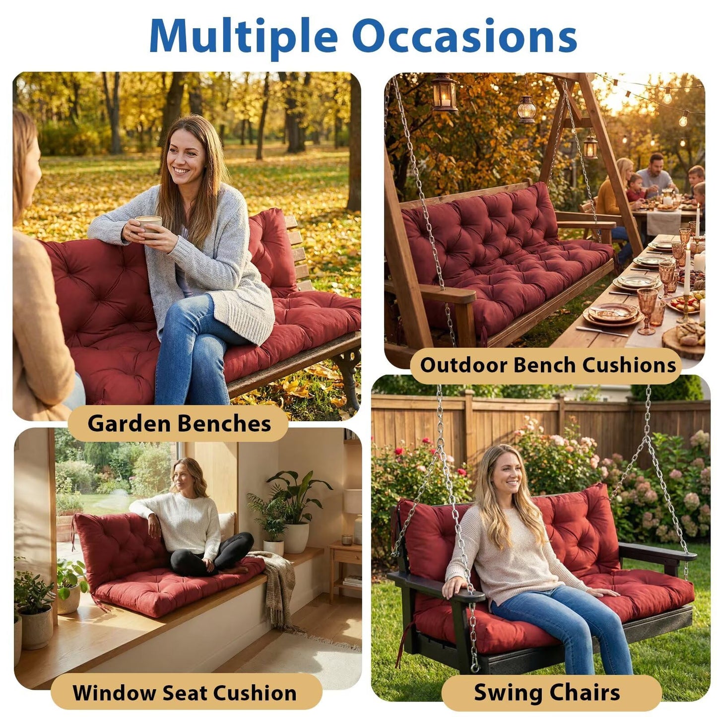 Porch Swing Cushions 2-3 Seater Replacement Thicken 5" Waterproof Swing Cushions for Outdoor Furniture Bench Patio Swing Cushion with Backrest & Ties(Wine Red 60x40x5inch)