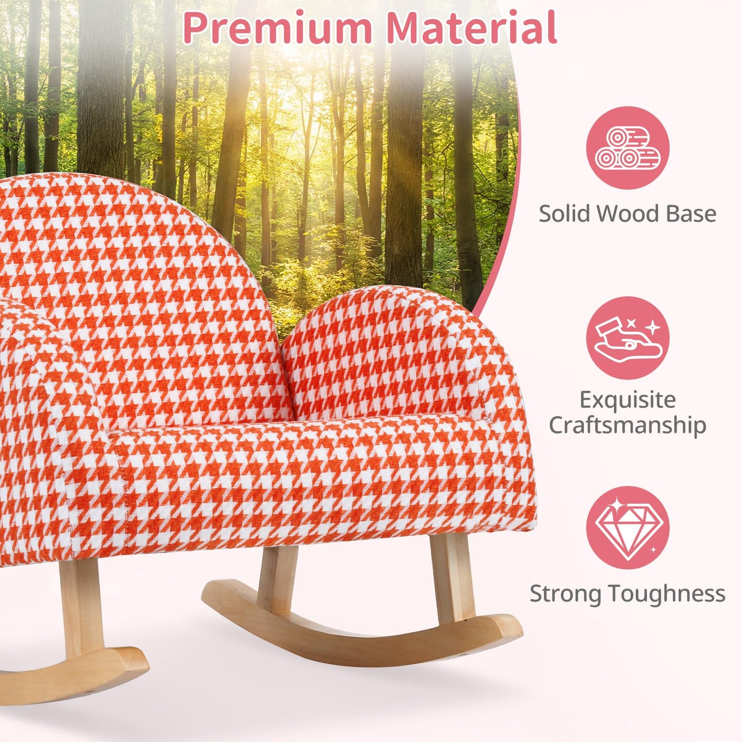 INFANS Kids Sofa, Toddler Rocking Chair with Solid Wooden Frame, Anti-Tipping Design, Plush Fabric, Children Armchair for Nursery Kindergarten Gift for Boys Girls (Rocking Chair, Orange)