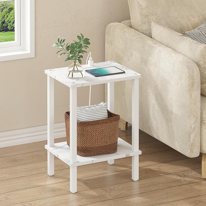 TUTOTAK End Table with Charging Station, Small Side Table with Outlets