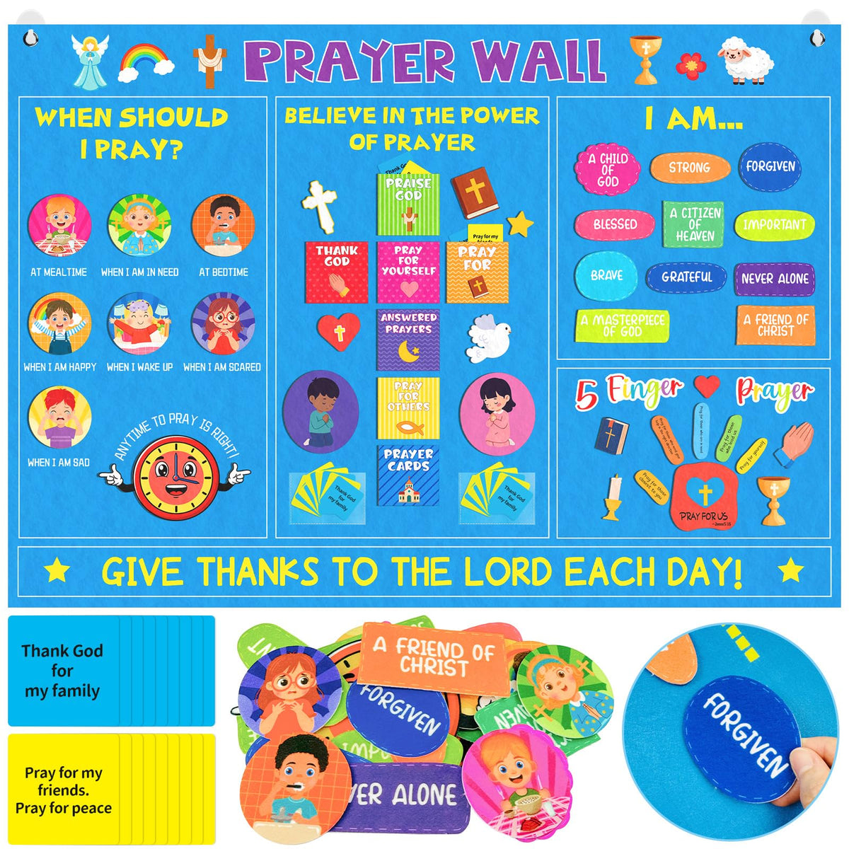 Cinrobiye Christian Prayer Wall Felt Board Set Bible Prayer Bulletin Board with DIY Story Cards Religious Felt Activities for Sunday School VBS Church Classroom Home Prayer Christian Decorations