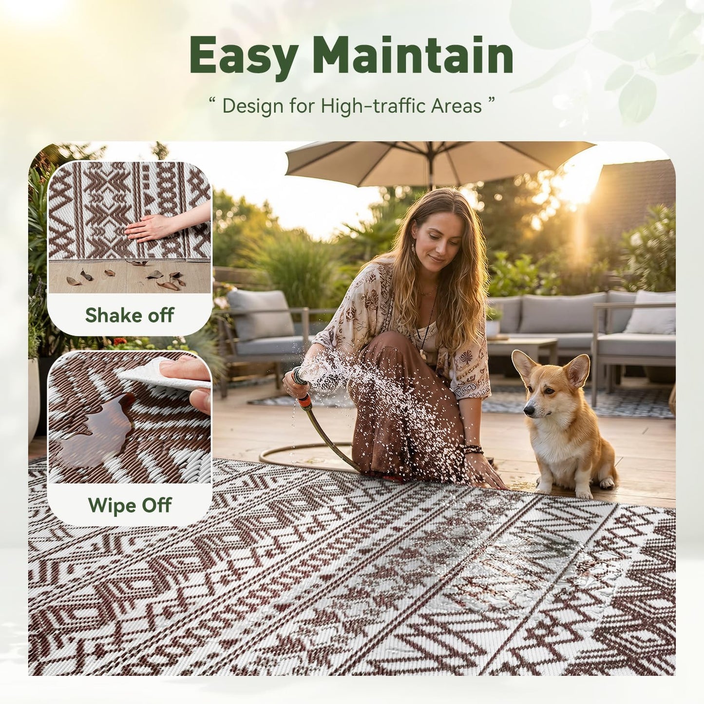 MontVoo Outdoor Rug Carpet Waterproof 5x8 Outdoor Patio Rug Mat Reverisble Plastic Straw Outdoor Rug for RV Camping Picnic Beach Balcony Boho Beige Brown