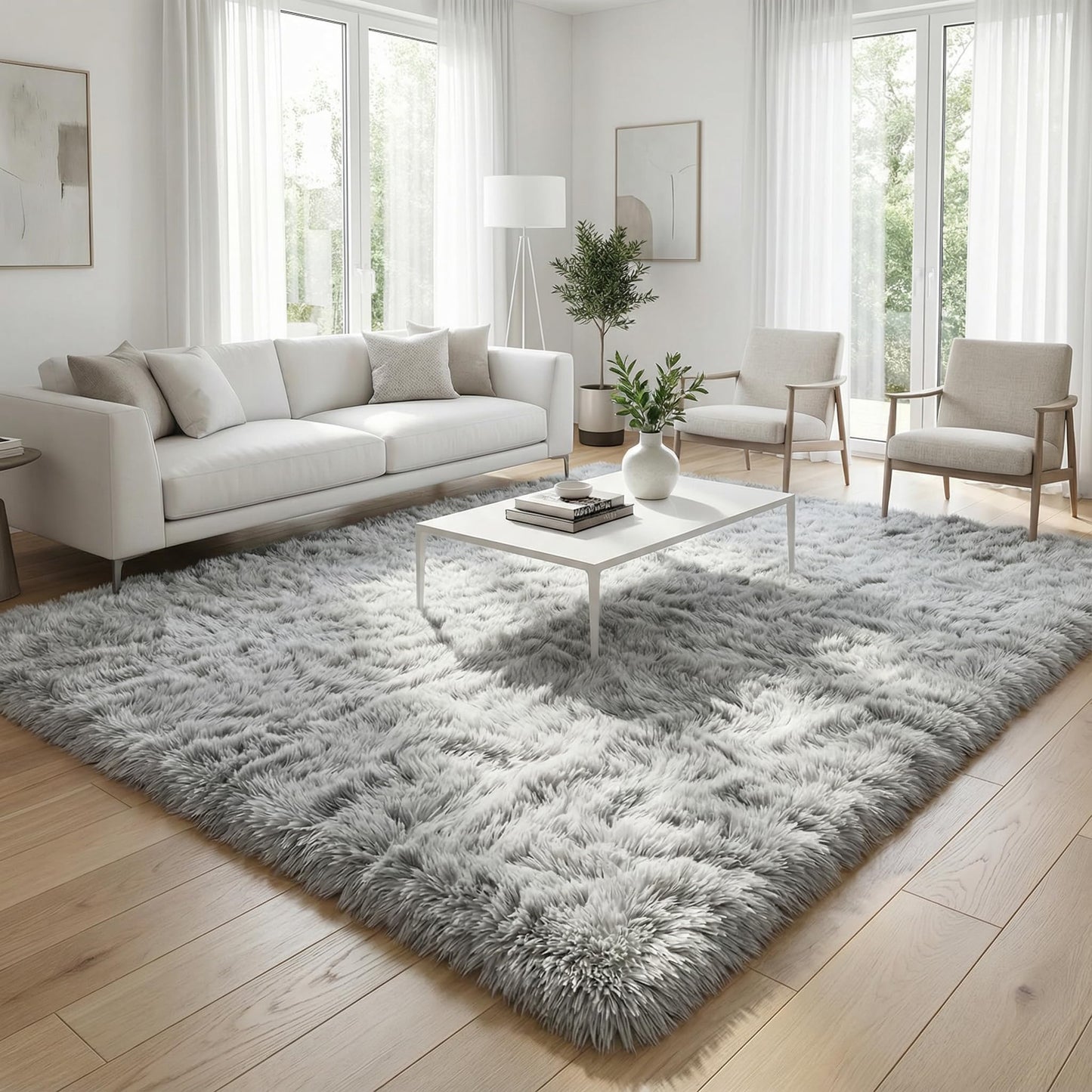 Merelax Modern Soft Fluffy Large Shaggy Rug for Bedroom Livingroom Dorm Kids Room Indoor Home Decorative, Non-Slip Plush Furry Fur Area Rugs Comfy Nursery Accent Floor Carpet 4'x6' Grey