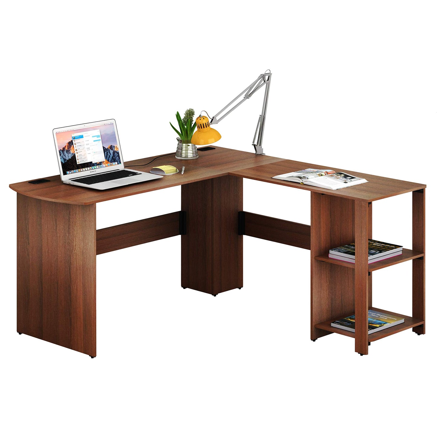 SHW 51 x 51 Inches L-Shaped Home Office Wood Corner Desk wtih Storage, Walnut