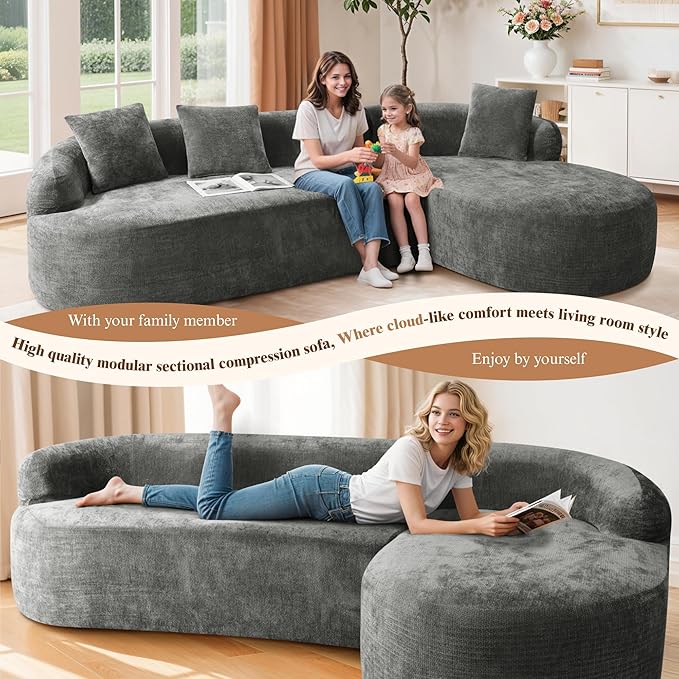 99" Curved Sectional Sofa with Chaise, Modern Boneless Couch with Deep Seat