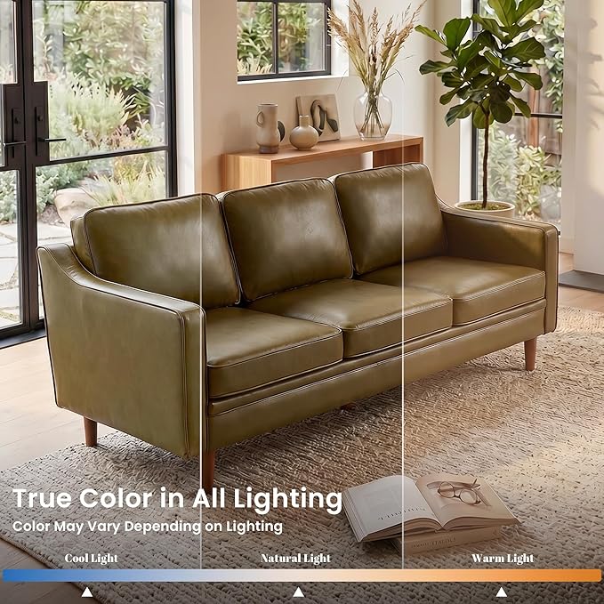 Kingfun 80" Faux Leather Sofa, 3 Seater Couch, Mid Century Modern Couches