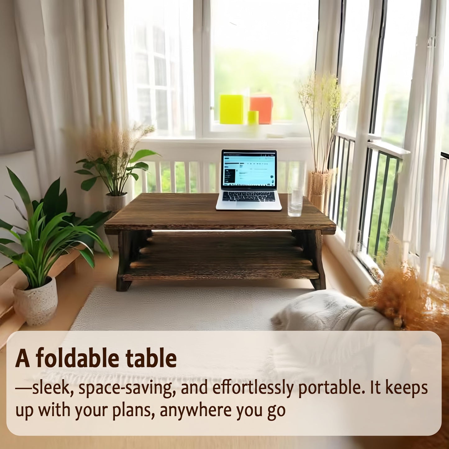 Folding Floor Table,Meditation Altar Table for Home Decor,Hand Carved Natural Brown Wood Small Puja Table, Used in The Tea Table Japanese,Study Room,IT is 24Inches(L),12 Inches(W) , 21 Inches(H)