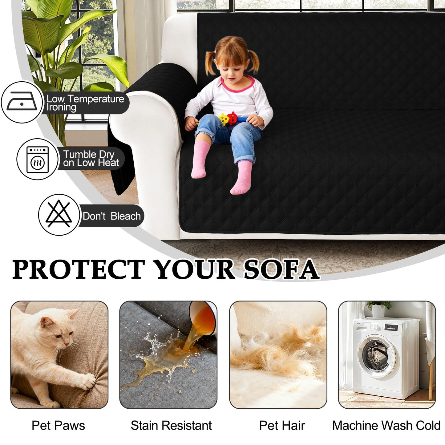 HDCAXKJ Waterproof Sectional Couch Cover L Shaped Sofa Covers Washable Corner Sectional Slipcovers Dog Pet Proof U Shape Furniture Protector with Upgraded Anti Slip Strips (Large, Black)