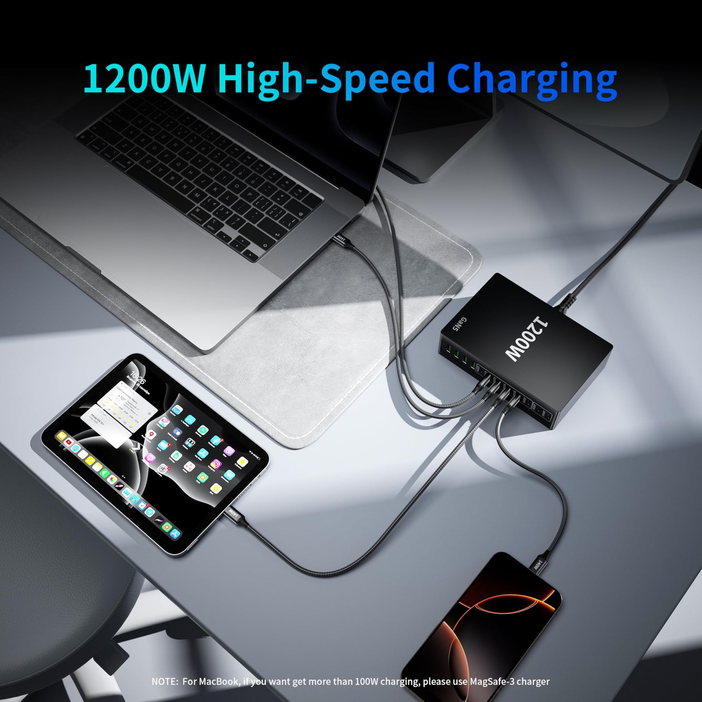 1200W USB C Charger Block.Fast MacBook Pro Charger Charging Station 12 Port 140W PD PPS AVS HUB for All iPhone 17 Pro Max/17 Air/16 SE/Samsung Galaxy 25/ MacBook Pro/Air/iPad Pro/240W Cable