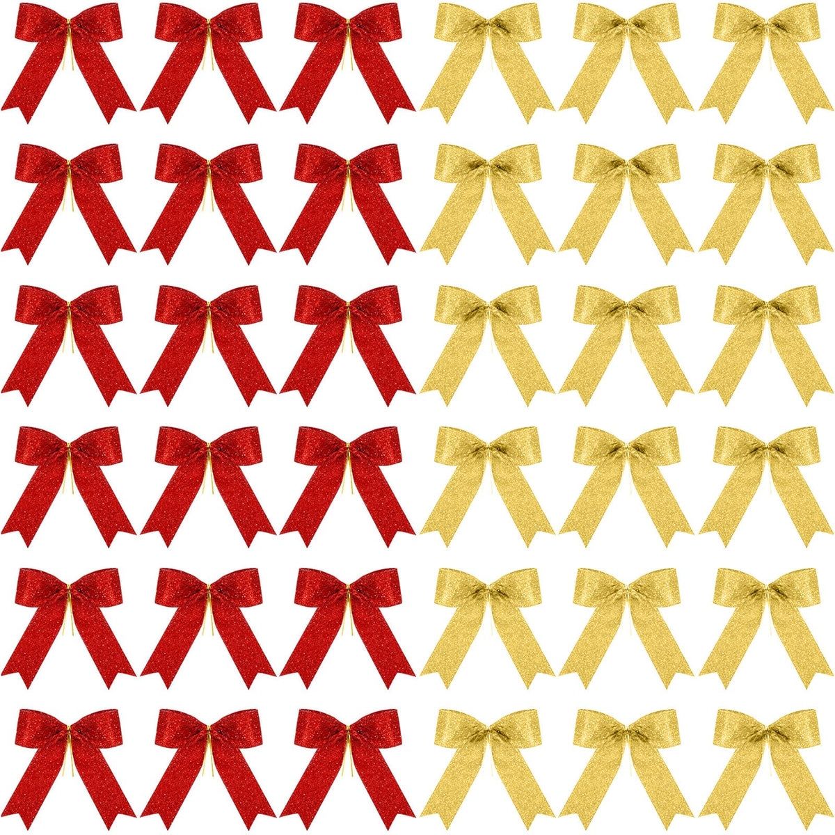 Sumind 36 Pieces Red Gold Christmas Tree Glitter Bows, 5 x 4 Inch Tie Ribbon Twist Tie Bows for Treat Bags Gift Wrapping Basket Wedding Birthday Valentine Christmas Tree Wreath Garland Decoration
