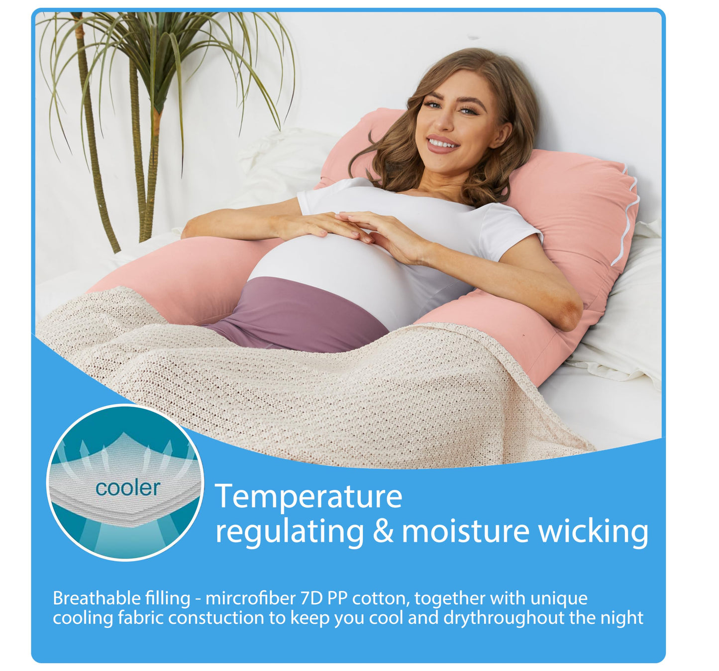 ZZZhen Pregnancy Pillow for Sleeping, U Shaped Maternity Pillow - 56 Inch with Grey Microfiber Removable Cover, Multi- Use and Support Back, Hips, Legs, Belly for Pregnant Pink Women Sleeping