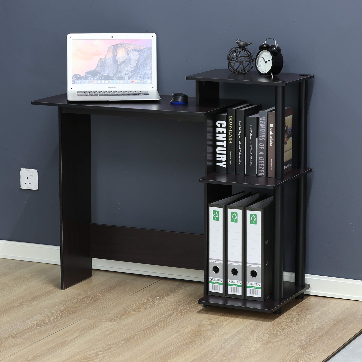Furinno EFFICIENT Desk, 28.6" Wide Gaming Desk with 3 Open Side Shelves, Laptop Notebook Computer Desk, Office Desk for Home Office, Study Room, Dorm, Bedroom, Dark Walnut