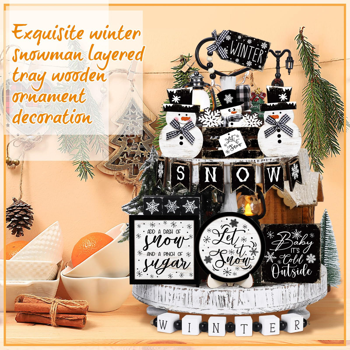 Vercraft 18 Pcs Graduation Tiered Tray Decorations Class of 2026 Tiered Tray Decor Black White Grad Wooden Signs Farmhouse Table Shelf Decoration for Graduation Party Supplies(Black and White)