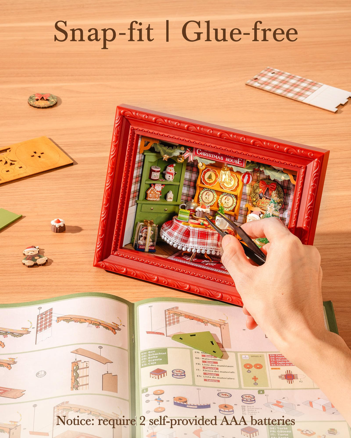 Rolife DIY Miniature House Kit, Mini Wooden Dollhouse Kit for Adults to Build, 3D Shadow Box Frame Home Wall Hanging Decor Diorama Kit, for Girls Women Teens-Christmas Eve Party