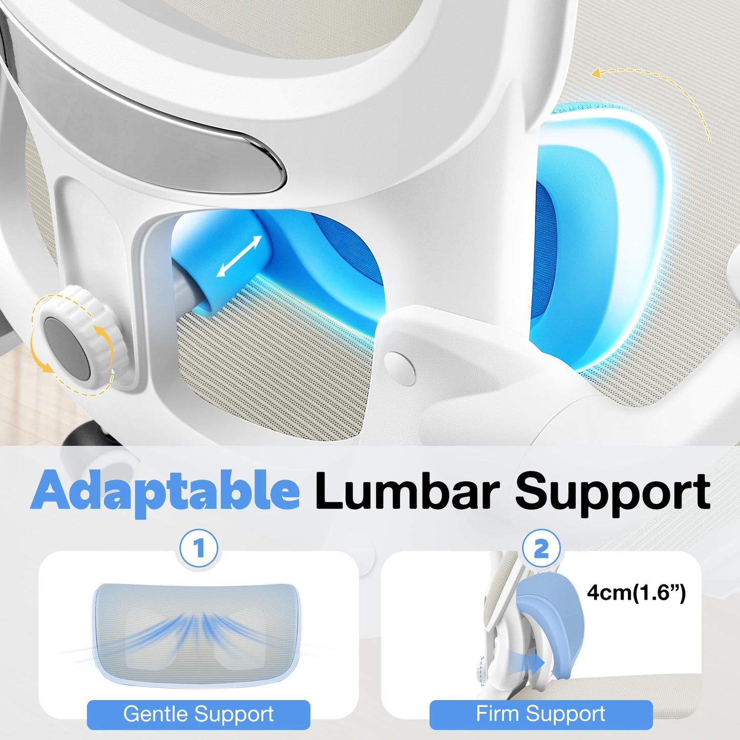 ALLGOD Ergonomic Office Chair, Breathable Mesh Ergonomic Desk Chair with Adjustable Lumbar Support, Flip-up Armrests, Computer Chairs Comfortable for Home, Office, Work, 300lbs, White, Upgrade